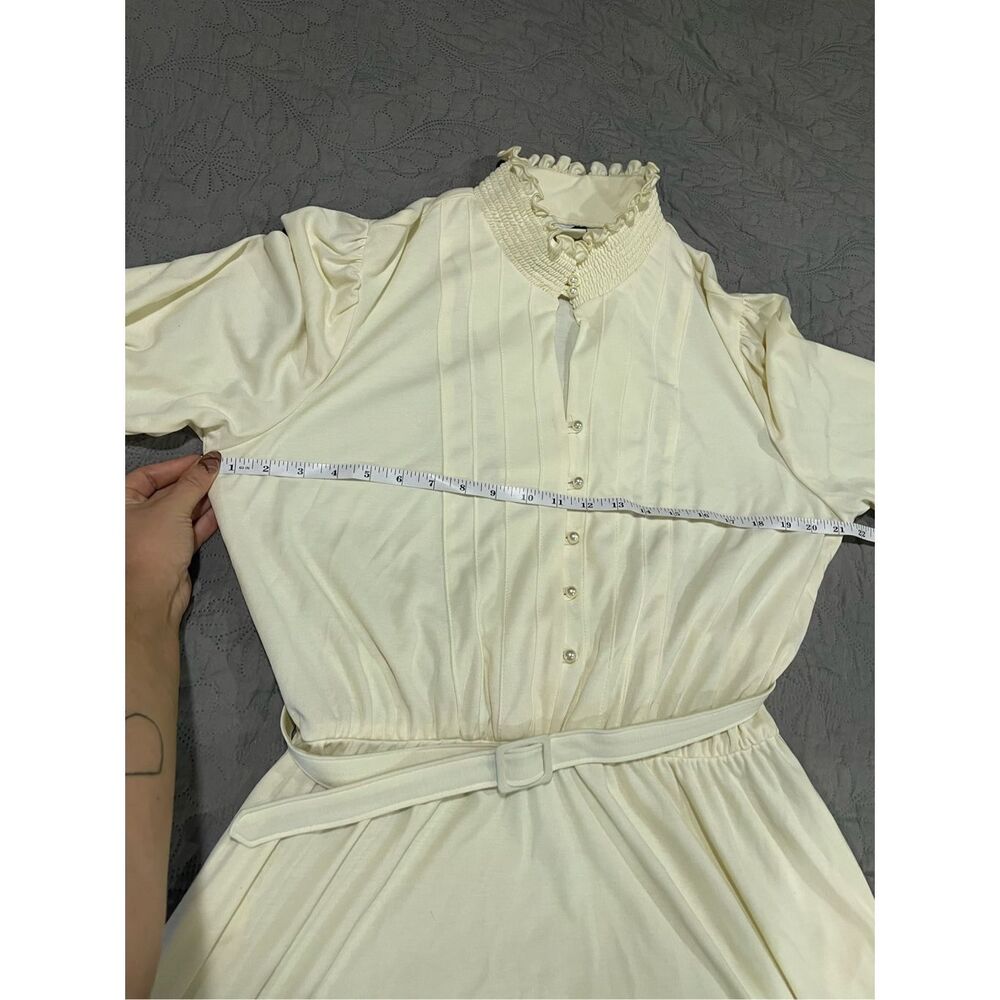 Sunshine Starshine Cream Vintage 1970’s Prairie Cottagecore High Collar Belted W - Picture 3 of 11